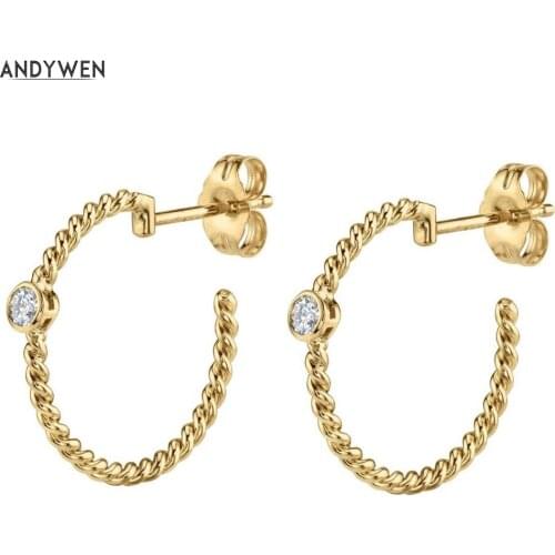 ANDYWEN 925 Sterling Silver 19mm Big TWIST HOOP Earring 19mm Loop Circle Round Women CZ Crystal Punk Rock 2019 Fashion Jewelry