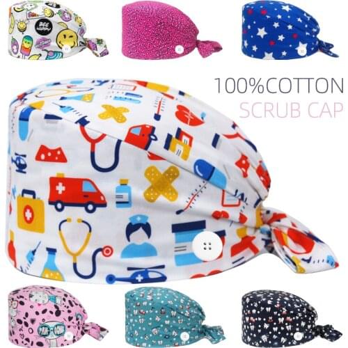 Bouffant Surgicals Cap Adjustable Cotton Beauty Shop Lab Dental Clinic Nursing Caps Anime Printing Women Men Working Scrubs Hats