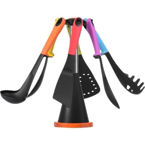 7pcs Silicone Set Cooking Tool Rainbow Nylon Kitchenware Handle Soup Spoon Key Shovel Noodle Strainer Home Kitchen Supplies