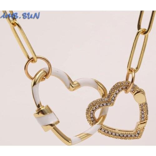 MHS.SUN Women Zircon Jewelry Chunky Link Chain Necklace With Love Heart Rotatable CZ Pendant Jewelry For Christmas Party Gift