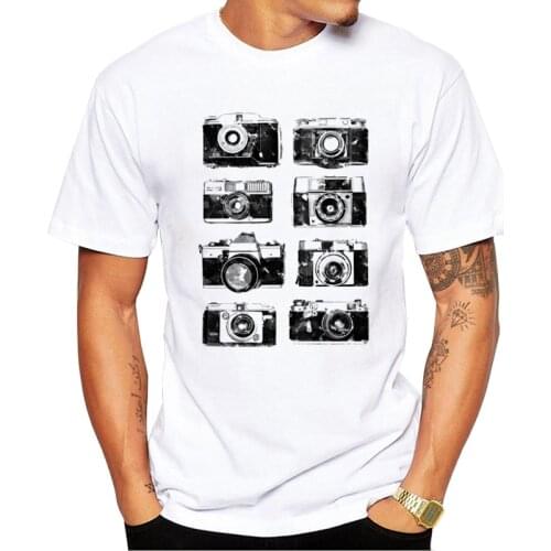 TEEHUB Hipster Photo Cameras Collection Men T-Shirt Fashion Retro Cameras Printed Tshirts Short Sleeve t shirts Essential Tee