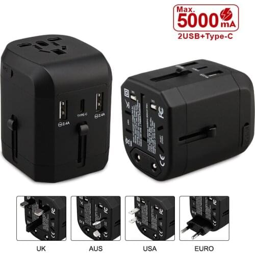 Type-C Universal Travel Adapter with Plug socket charger EU US UK AU Plug Dual 6A fuses 100-250V 165C