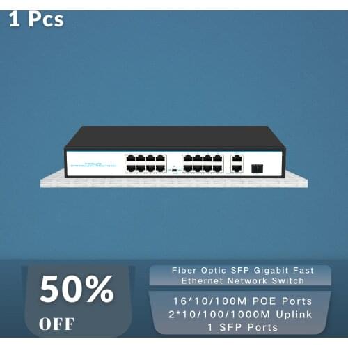 Fiber Optic SFP RJ45 Ports 48v Gigabit Fast Ethernet Network Switch 16*10/100M POE Ports