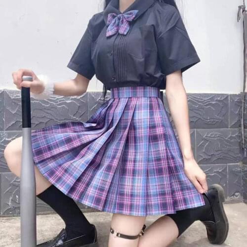 Zoki Japan Women Pleated Skirt High Waist Fashion JK Plaid Mini Skirt Elegant Bow A Line Dancing Summer Girls Cosplay Faldas
