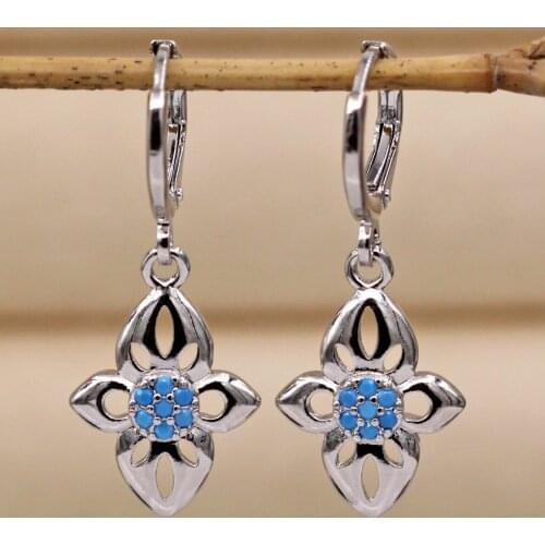 New Fashion Waterdrop earrings Drop Earrings for Womens earrings Silver color Filled flower Earrings Wedding Jewelry Gift