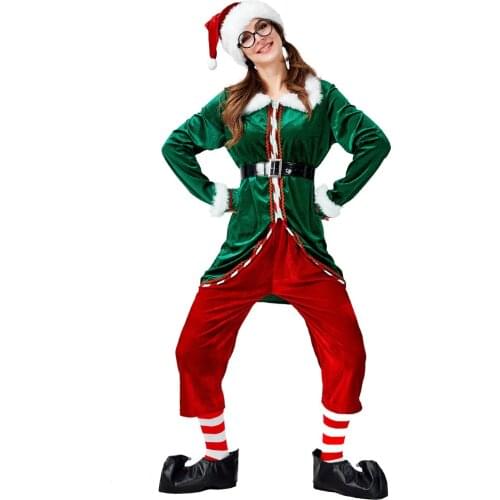 Ladies Christmas Green Santa Claus Costume Elf Clown Happen New Year Fancy Dress