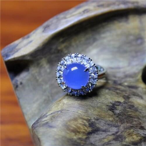 Liemjee Personality Fashion Jewelry Round Blue Agate Luxury Silver Plated Ring For Women Feature Concise Namour Charm Gift