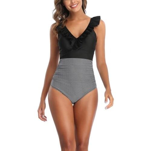 Womens Fashion Ruffled Sexy Bikini Polka Dot One Piece Triple-Cornered Swimsuit