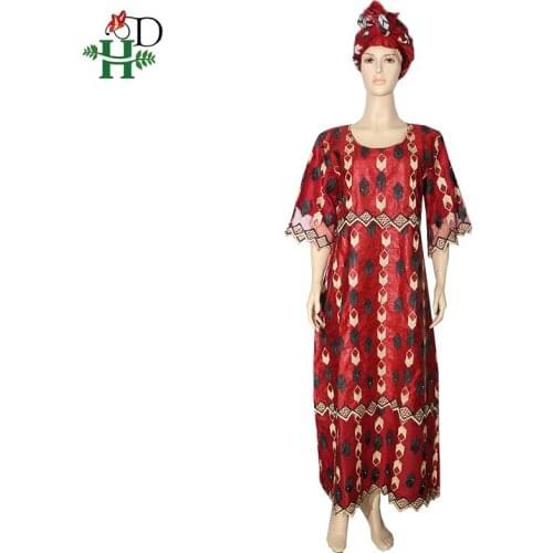 H&D Woman Bazin Dress African Lace Dresses For Women Embroidery Dashiki Clothing XXXL Maxi Dress Woman African Dress With Turban