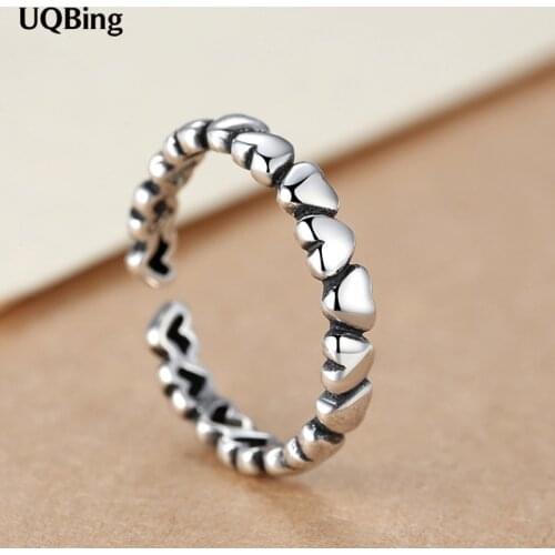 Free Shipping 925 Sterling Silver Retro Silver Jewelry Heart Ring Women Gift Finger Rings