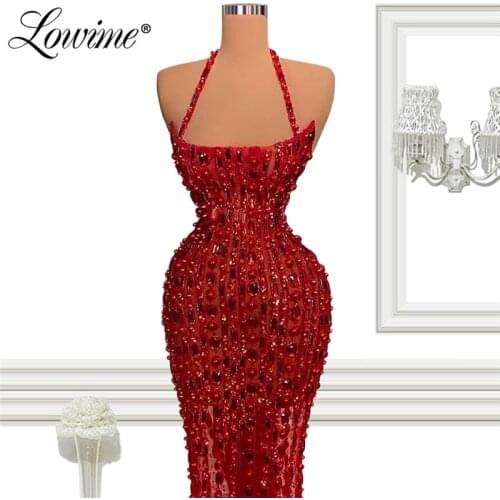 2 Design Custom Made Beaded Halter Mermaid Evening Dress for Women Party Celebrity Dresses Luxury Dubai Wedding Prom Gowns Robes