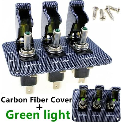 1PCS 3X12V Carbon cap Green light LED Safety Cover Aircraft Toggle Switch Carbon Fiber Surface Panel TG