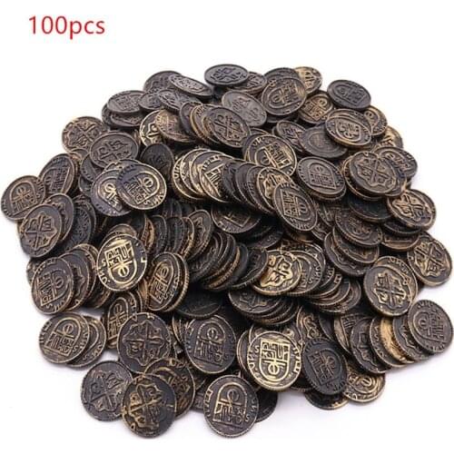 100pcs Pirate Treasure Game Poker Chips Gold Plating Plastic Poker Casino Coin