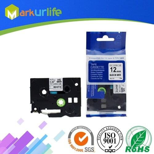HSe-231 11.7mm Black on White Heat Shrink Sleeving / Tubing for Brother Printer PT-E300 Printable Label Tape HS231 HS-231 HSE231