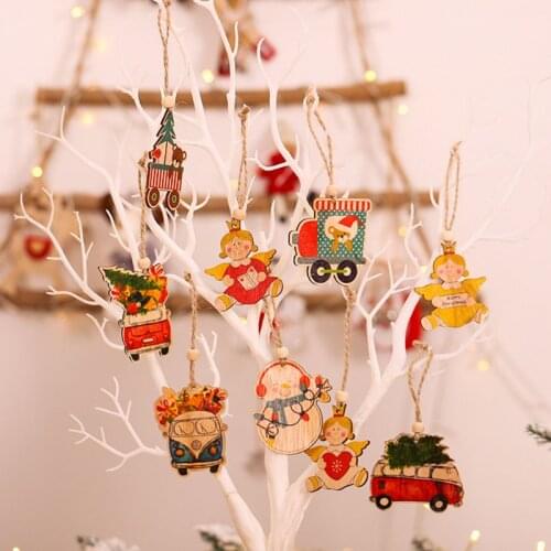 18pcs Christmas Ornament Wooden Hanging Toys Pendants Angel Snowman Car Decorations For Xmas Tree Home Party Bedroom Decor
