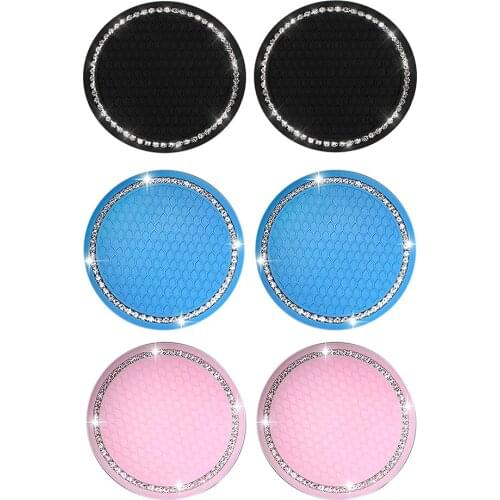 2pcs Universal Cute Rhinestone Coaster Anti-Slip Water Cup Pad Bottle Holder Mat for Car Interior Decoration Styling Accessories