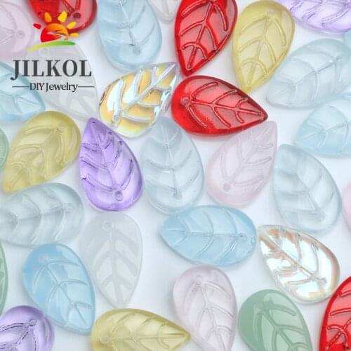 20/40PCS Transparent Green Blue Glass Beads Loose Leaf Shape Beads for Jewelry Making DIY Bracelet Accessories Glaze Beads