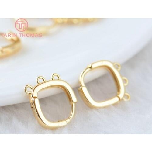6PCS 12.5x14.5MM 24K Gold Color Brass Square with Holes Earrings Hoop Earring Clip High Quality DIY Jewelry Making Findings