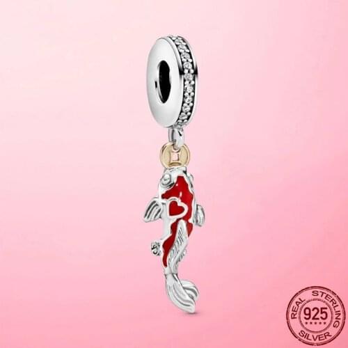2021 New 925 Sterling Silver Good Fortune Carp Fish Dangle Charm Beads Fit Original Pandrao Bracelet Women DIY fine Jewelry Gift