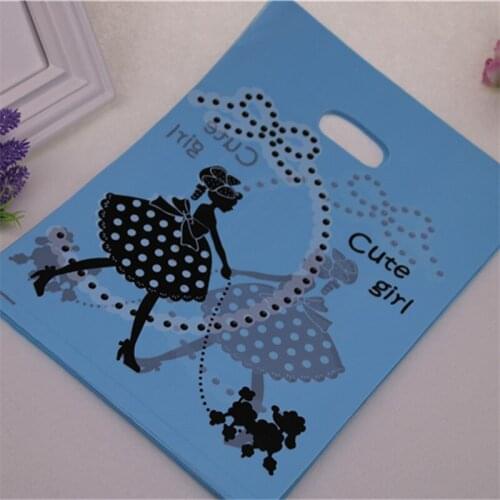 2021 New Design Wholesale 100pcs/lot 25*35cm Blue Plastic Gift Packaging Bags With Cute Girl Large Present Wrapping Bags