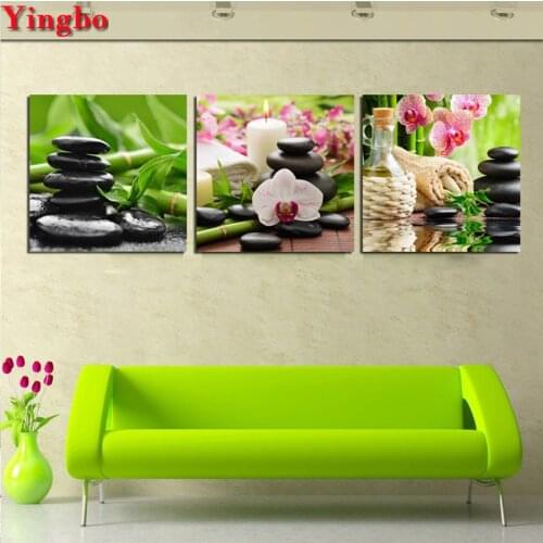 3 Piece 5d diamond painting Flowers bamboo Stone diamond embroidery diy round square diamond mazayka mosaic home decor gifts