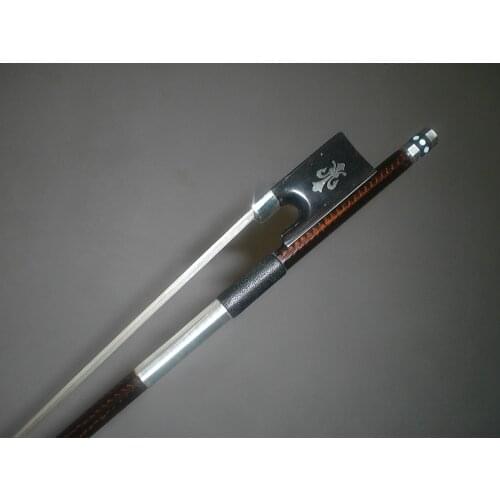 4 PCs Quality Violin Bow 4/4 Coffee color Ebony Frog with Carved Flower White Horse Hair