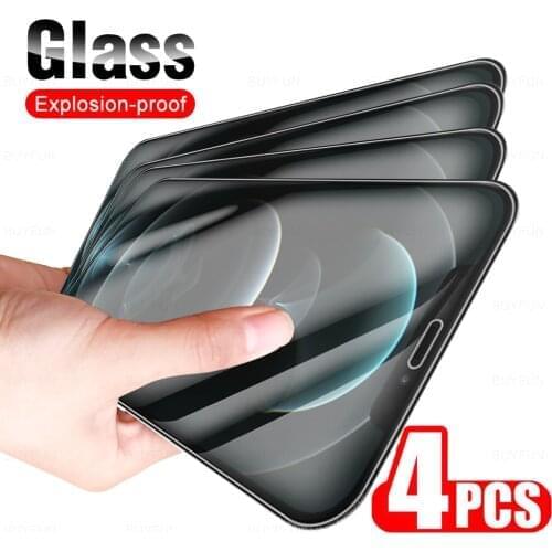 4Pcs Tempered Protector Glass For iPhone XS XR 12 11 8 7 6 6S Pro Plus Mini Max 12Pro 12mini Protective Safety Phone Screen Film