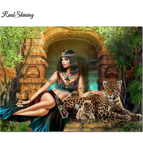 5D round square diamond embroidery Cleopatra Diy full diamond painting mosaic Egypt beauty leopard pictures rhinestones art F55