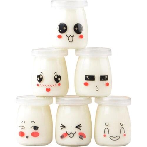 6pcs 100ml Pudding Bottles Jam Jar Cute Face Heat Resistant Glass Jelly Yogurt Jar Containers For Milk Pudding (Random Pattern)