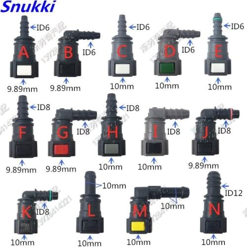 9.89mm 9.89 D10 auto Fuel line quick connector ID6 ID8 Fuel pipe joint plastic female connector 90 180 degree 10pcs a lot