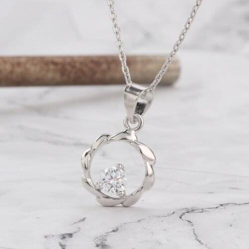AAA Natural Diamond Necklaces & Pendants 925 Sterling Silver Round Necklaces For Female Romantic Wedding Jewelry Gift With Chain