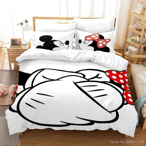 Black and White Bedding Set Queen King Mickey Minnie Mouse Duvet Cover Set Bedspread Home Textile for Boys Girls Lovers Couple