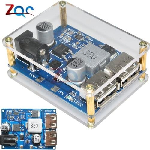 DC-DC DC 9V 12V 24V 36V to 5V 5A Dual USB Output Buck Converter Power Supply Module Power Step Down Board with Acrylic Case