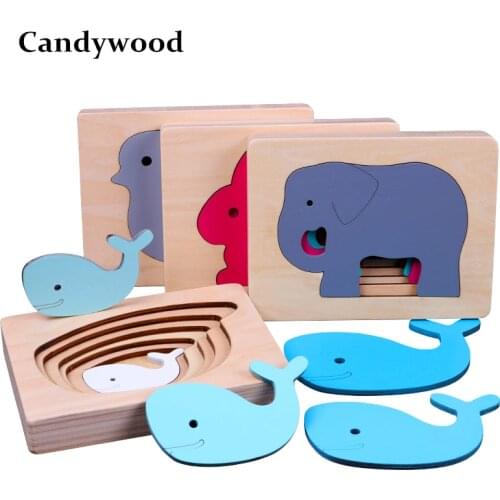 Candywood Childrens Animal 3D Puzzles Wooden Toys Size Color Gradient Multi-layer Puzzle Kids Educational Toys