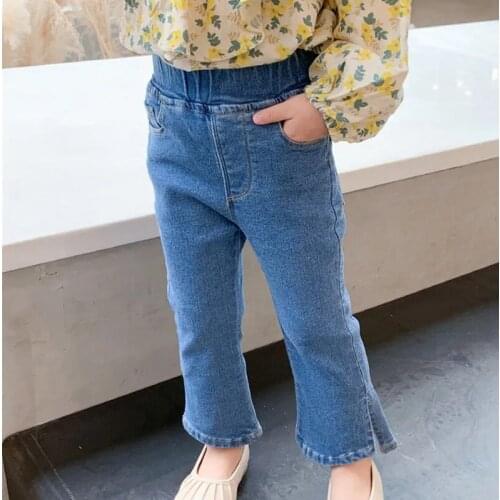Childrens spring jeans autumn pants trousers childrens cotton Pants Girls' fashionable split flared pants autumn P4 243