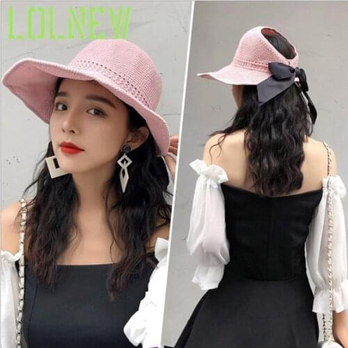 Women Bow Visor Sun Hats Handmade Raffia Straw Beanies Casual Shade Hat Girls Beach Hat 2021