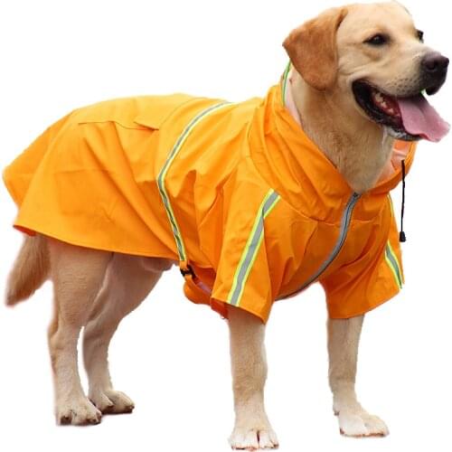 Pet Dog Raincoat Zipper WIth Transparent Hat Reflective Strips Widen the Soft Fixing Band Easily Dress Overalls Rain Cloak