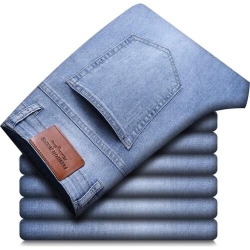 2021 Denim Classic Style Mens Regular Fit Stragith Jeans New Business Fashion Stretch Jean Trousers Male Pants Blue And Black