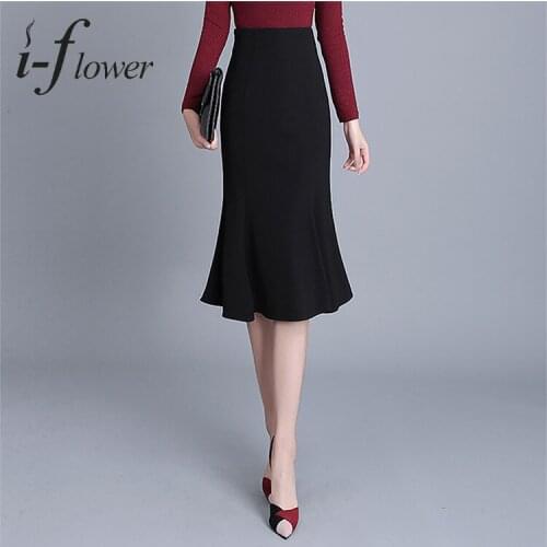 Elegant Fashion Summer Long Skirt Elastic High-Waist Office Lady Cotton Ruffles Skirts Trumpet / Memaid skirt