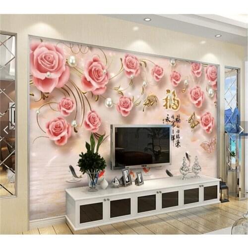 European 5d TV background wall paper 3D rose living room bedroom mural wallpaper custom wall cloth nine fish map
