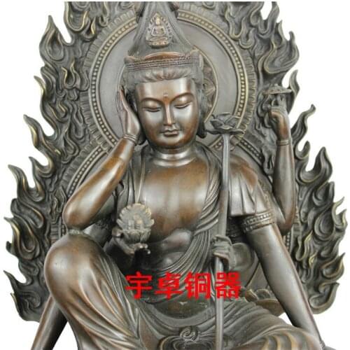 Chinese Religious Exquisite Tibetan Buddhism Handwork Copper Six Arms Guanyin Statue Guan Yin Bodhisattva Craft