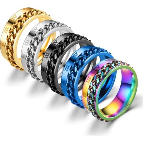 Ring With A Rotating Gears For Men Stainless Steel Hip-hop Mens Ring Fashion Colorful Wedding Jewelry Ring With Revolve Chain