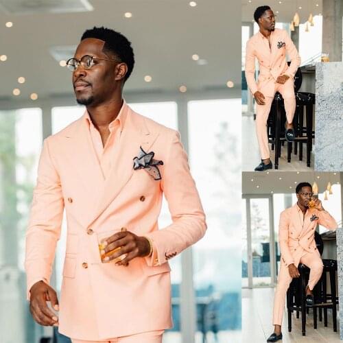 Pink Mens Suits Slim Fit Party Costume Double Breasted Blazer Tuxedos Custom Made Suits 2 Pcs (Jacket+Pants+Vest)