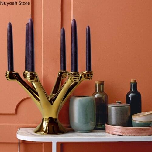 Creative Gold Ceramic Candle Holder Decoration Props Candle Holder Luxury Home Retro Art Living Room Decoration Accessories