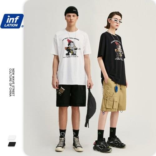 Fashion Dark Cartoon Print Middle Sleeve T-Shirt High Street Trend Cotton Unisex T Shirt NO37