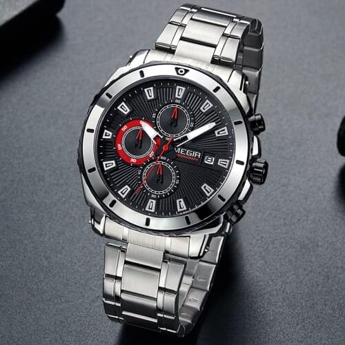 Top Brand MEGIR Sports Watches Men Fashion Business Stainless-Steel Strap Waterproof Quartz Wristwatches Relogio Masculino 2020