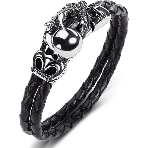 Wholesale Men Jewelry Genuine Leather Bracelet Dragon Claw Beads Punk Charm Bangles Gifts P515