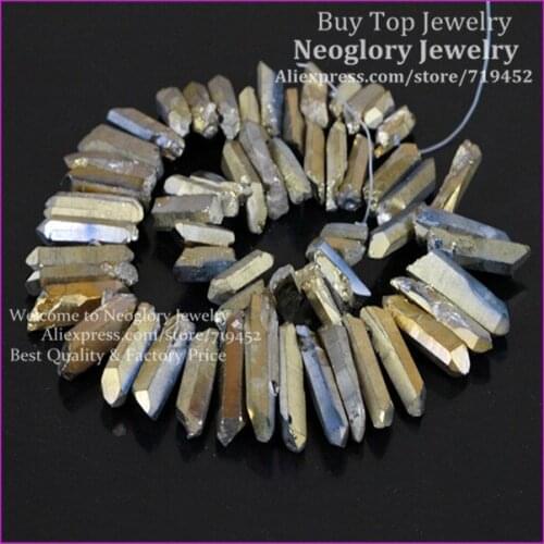 Rough Titanium Gold Quartz Point Drilled Briolettes Beads Natural Druzy Faceted Nugget Gold Color Raw Quartz Crystal Pendant