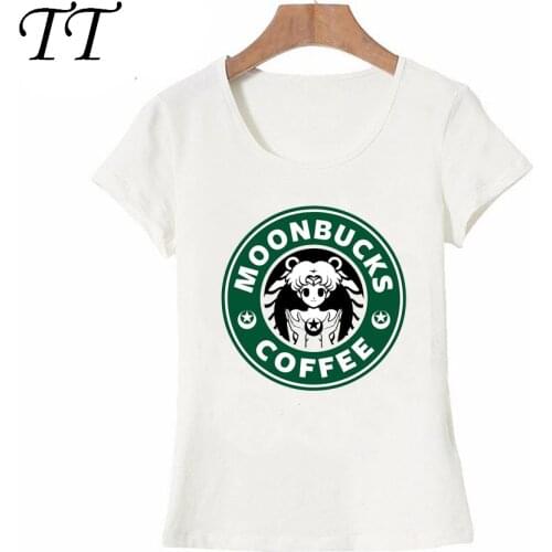 2021 New summer Women t-shirt Moonbucks Coffee Painted T-Shirt maiden casual Tops female novelty Tee Cute girl short sleeve