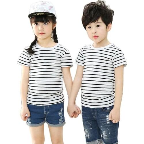 New Styles Fashion Baby Boys Girls T-shirts 100% Cotton Kids Cute Summer Clothes Boy Striped Tee Short Sleeves O-Neck Regular
